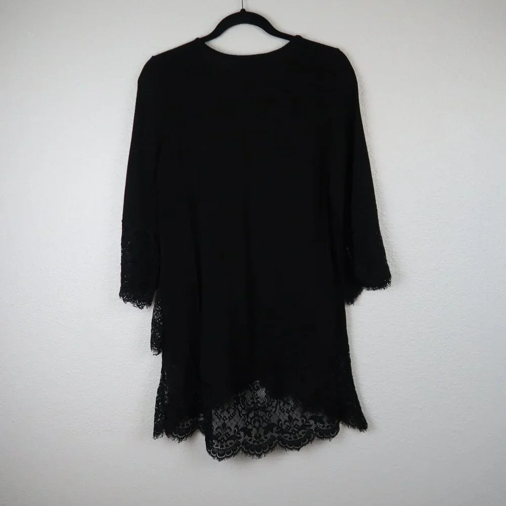 Suzanne Betro Black Lace Trim Crossover Tunic Small MSRP $66 - Picture 3 of 3
